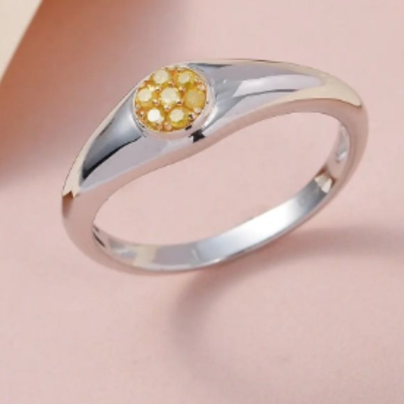 Natural Yellow Diamond I3 Ring in Platinum Over Sterling Silver 0.10 ctw - Picture 2 of 5